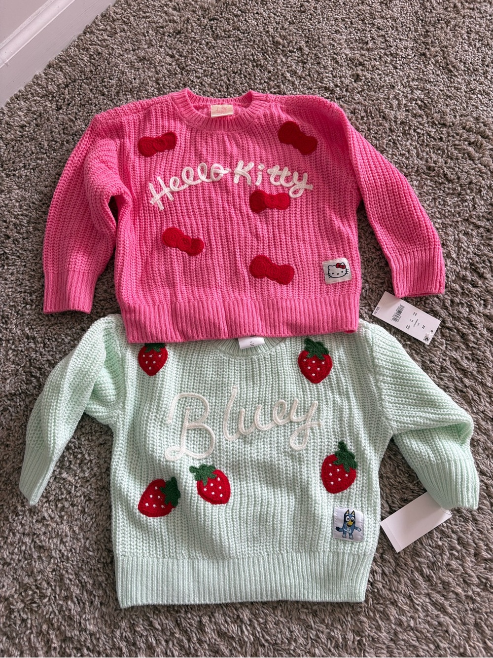 Hello Kitty Pink Knit Sweater with Red Bow Appliqués